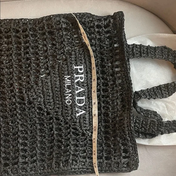 Prada LIKE STRAW BAG Black Crochet Milano Tote - Picture 5 of 7